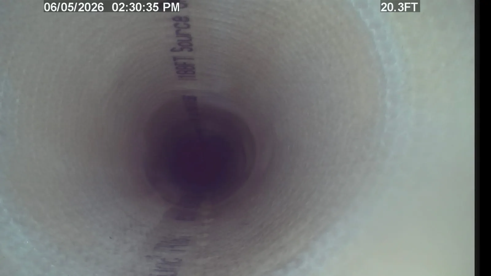 Sewer camera view of the same line restored with a smooth new liner after trenchless repair